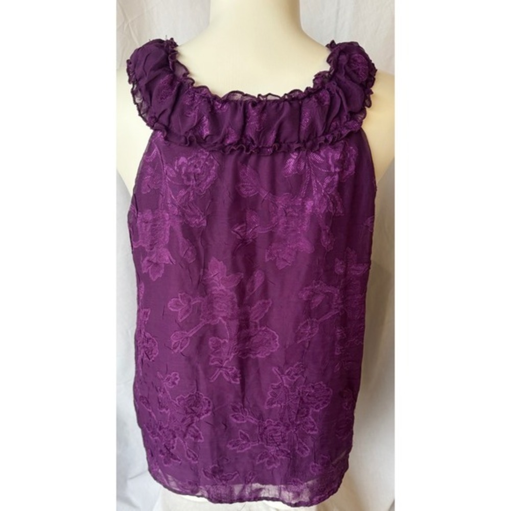 Maurices Y2K Tank Top Purple Floral Burnout Cottagecore Sheer Ruffle Size 20 - Picture 2 of 8